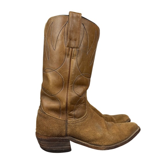 Vintage Black Label Frye Western Cowboy Boots Suede Leather Stitch 7 1/2 D - Picture 1 of 14